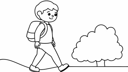 Picture of a kid walking to school line art vector art illustration