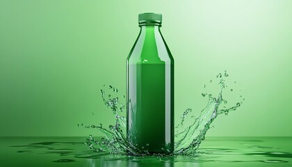 Blank green aluminum energy drink bottle with water droplets showcasing a clean and modern design, ideal for product branding and marketing. Blank bottle mockup.