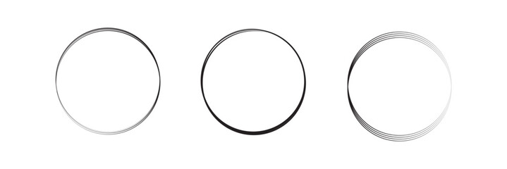 Circle frame set. Round frame set. Geometric line circle design frames. Round shape borders. Hand drawning circle line sketch set. scribble doodle round circles for message note mark design element. 