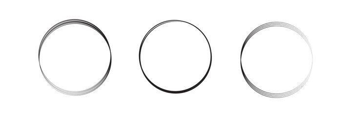 Circle frame set. Round frame set. Geometric line circle design frames. Round shape borders. Hand drawning circle line sketch set. scribble doodle round circles for message note mark design element. 
