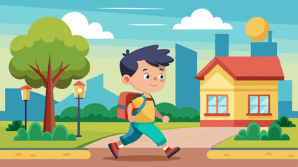  Picture of a kid walking to school vector art illustration