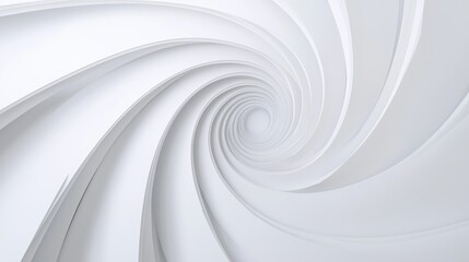 This 3D render features a white abstract geometric background, a minimalist flat lay, and a twisted deck of square blank cards with rounded corners.