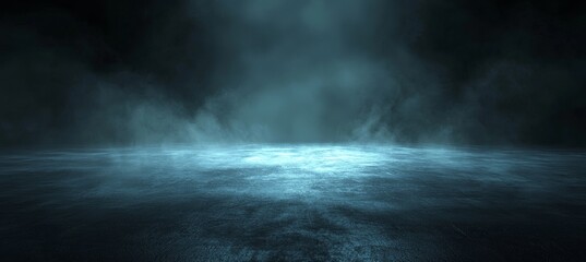 Dark street, abstract dark blue background, empty dark scene, neon light and spotlights. Concrete floor and studio room with smoke floats up the interior texture for display products.