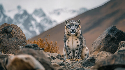 Snow Leopard in the Majestic Mountains