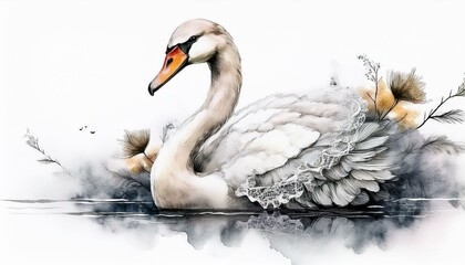Fototapeta premium Elegant swan on a white background