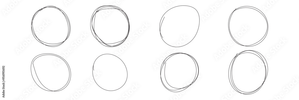 Poster oval, circle line, grunge vector set in sketch style. red frames outline in hand drawn style. doddle