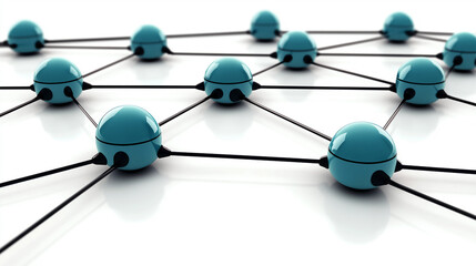 3d Social networking blue plastic nodes background, interconnected by lines to form a grid structure, indicating interconnections and relationships in the social community or business