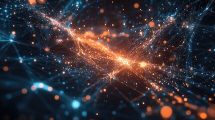 Fototapeta premium A glowing network of data streams and digital particles, ideal for tech and AI-related visuals.
