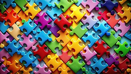 Creative puzzle pieces fitting together seamlessly, symbolizing collaboration, teamwork, and innovative problem-solving, with vibrant colors and a modern, minimalist background.