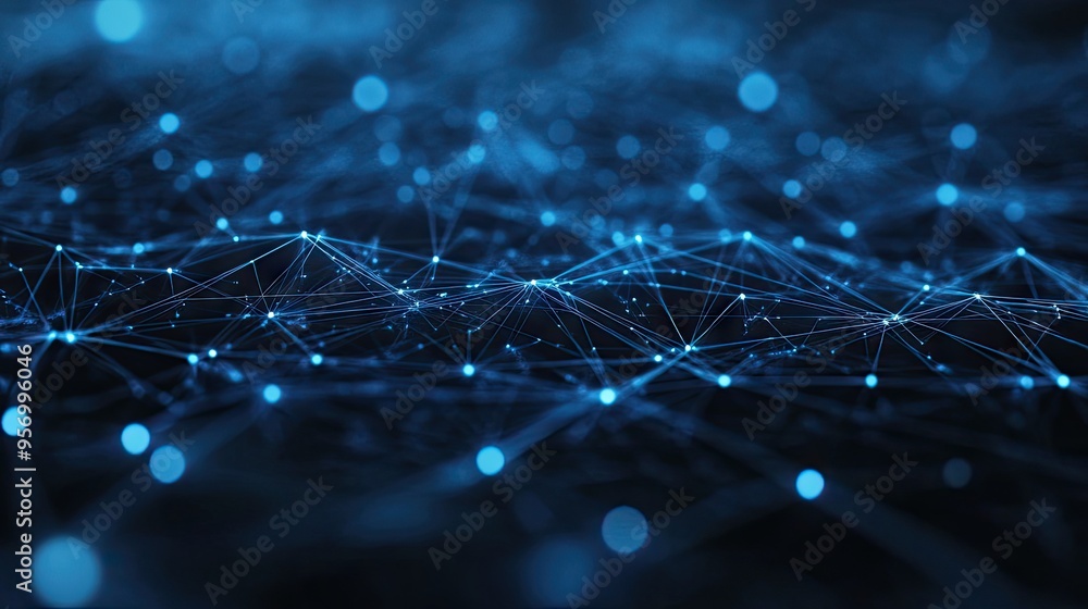 Poster a high-tech background with abstract digital connections, representing data transfer and security in