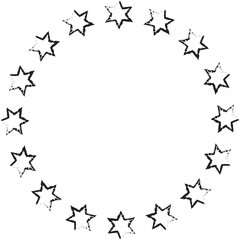 Hand drawn ink stars, icon, symbol, logo. Doodle sketchy brush style