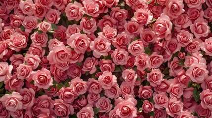 Naklejka premium Pink roses filling the frame with lush greenery creating a vibrant and romantic atmosphere Perfect for floral themes or spring concepts