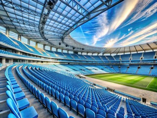 Naklejka premium stadium-seat-icon panoramic-view mood-futuristic style-high-tech technical-stadium-seating-section color-sky-blue concept-sporting-event