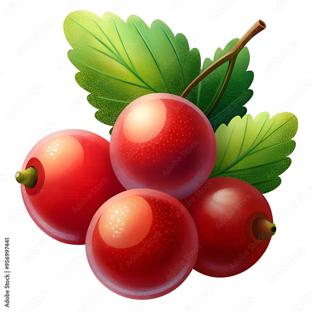 Poster a vibrant 3d illustration of a cluster of redcurrants. perfect for adding a touch of summer freshnes
