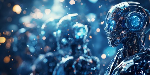 robot with glowing blue eyes and face