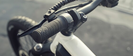 Sleek white bicycle handlebar with focus on brake and grip, showcasing modern design and innovative biking technology.