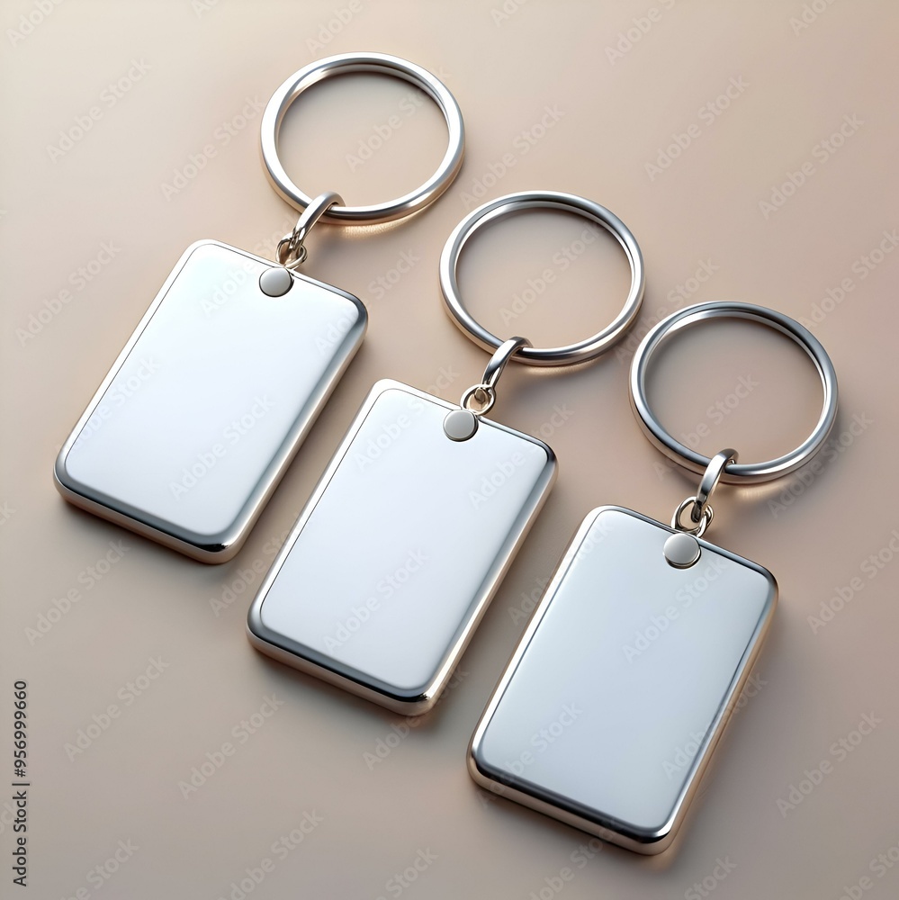 Poster blank silver keychains with rectangular tags. perfect for branding or personalization.