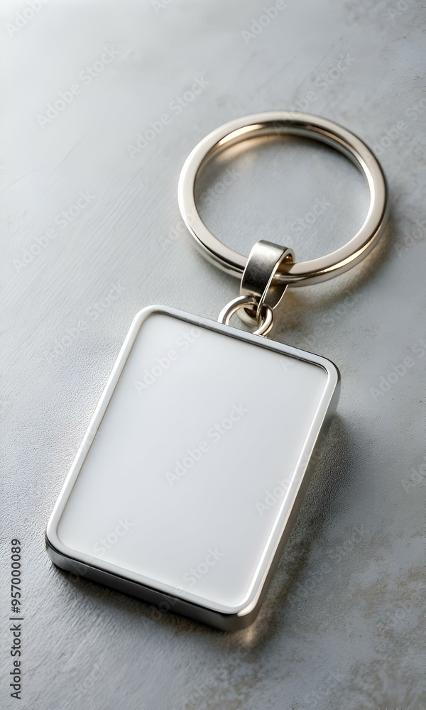 Poster blank metal keychain with a rectangular tag. perfect for adding your own design or logo.