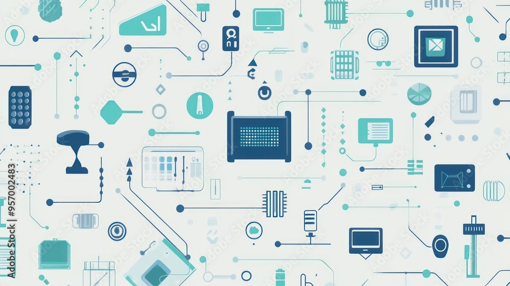 Poster abstract technology background with circuit board and icons