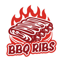 Grilled Ribs Barbecue Logo Design with Simple Shape.