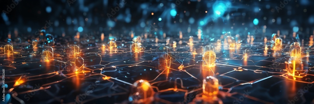 Poster abstract technology background with glowing lines and lights