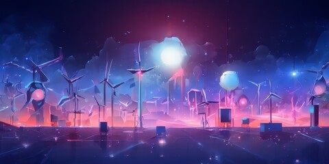 Obraz premium futuristic city with windmills and lights