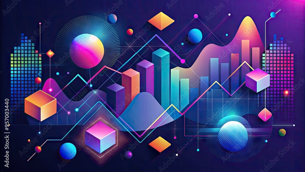 Poster stylish infographic fusion of abstract shapes and gradients to highlight trendy tech trends