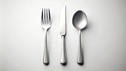 Stylish minimalist illustration of a delicate fork, knife, and spoon against a clean white background, perfect for culinary or restaurant branding and advertising.