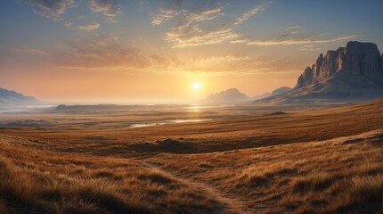 Fototapeta premium Steppes and mountains, landscape