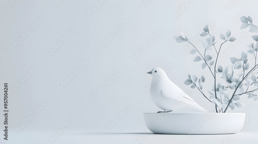 Poster closeup product render on isolate white background with bold typographic elements and sleek geometri
