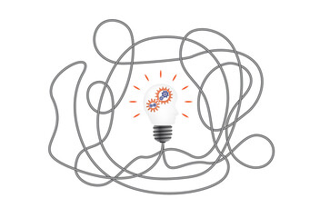 3d idea concept head shape lightbulb with wire, gear, business idea vector. Business design to use for idea, brainstorm, learning, strategy, thinking, inspiration, teamwork projects. 
