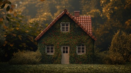 Fototapeta premium Ivy-Covered Cottage in Nature