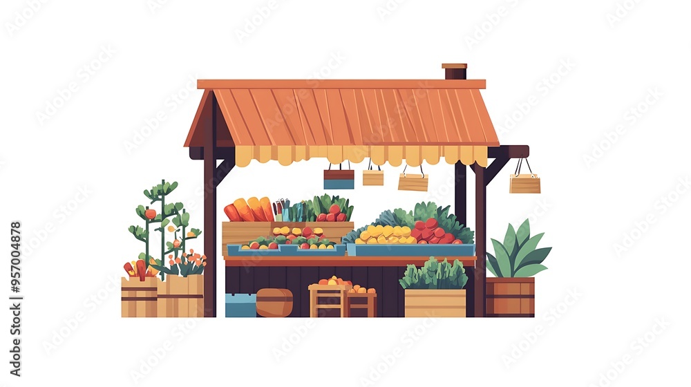 Wall mural Clean Flat Vector Logo of Traditional Marketplace on White Background