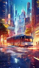 Obraz premium bus is driving through the city at night