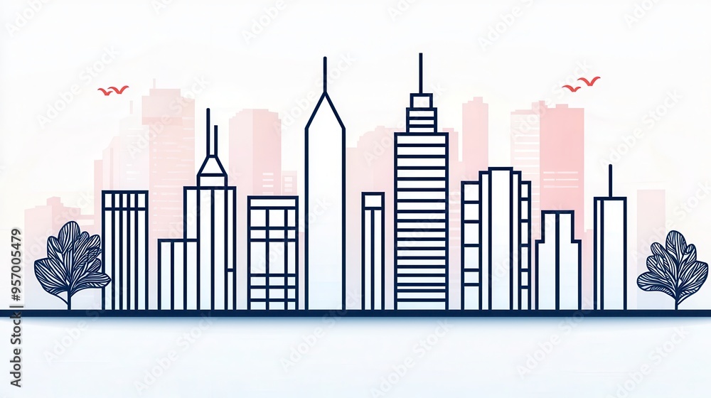 Wall mural City Skyline Minimalist Illustration.