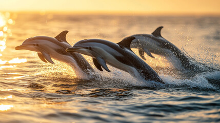 Obraz premium Dolphins Jumping at Sunset - Ocean Wildlife Photography