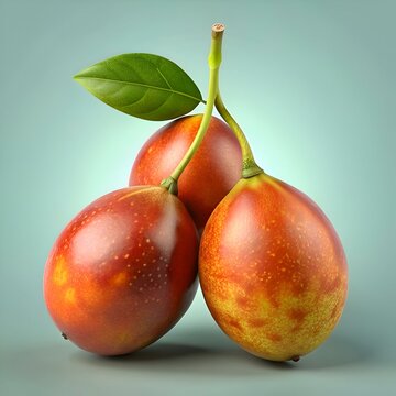 3D illustration of three vibrant. ripe Bacaba fruits. realistically rendered with detailed textures.