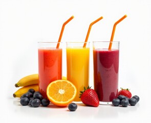 fruit smoothie cocktail set on a white background