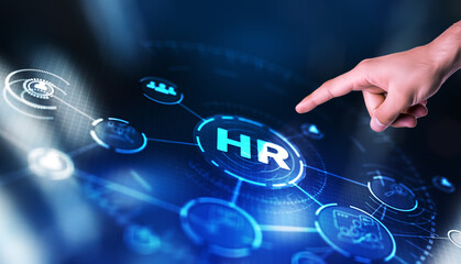 HR. Human resources management and recruitment concept. Double exposure network mixed media structure