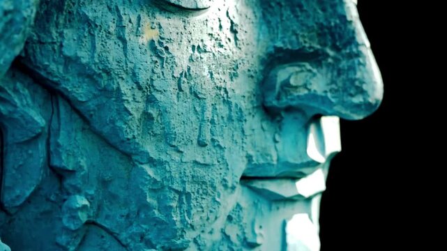 Close up shot of a human statue face feature, a nose in detail.