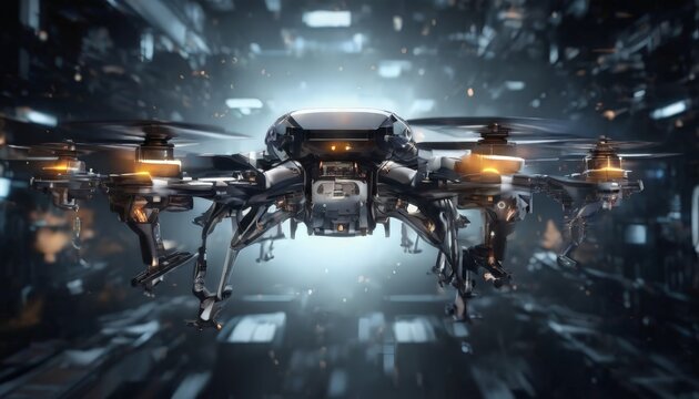 drone flying over city