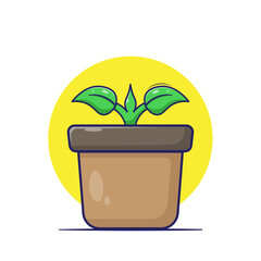 Draw shoot vector with two young leaves on the side. Simple plant illustration icon mascot concept