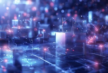 futuristic city with many cubes and lights