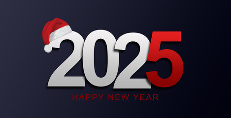 Merry Christmas and Happy New Year 2025 greeting concept with Christmas hat on the number
