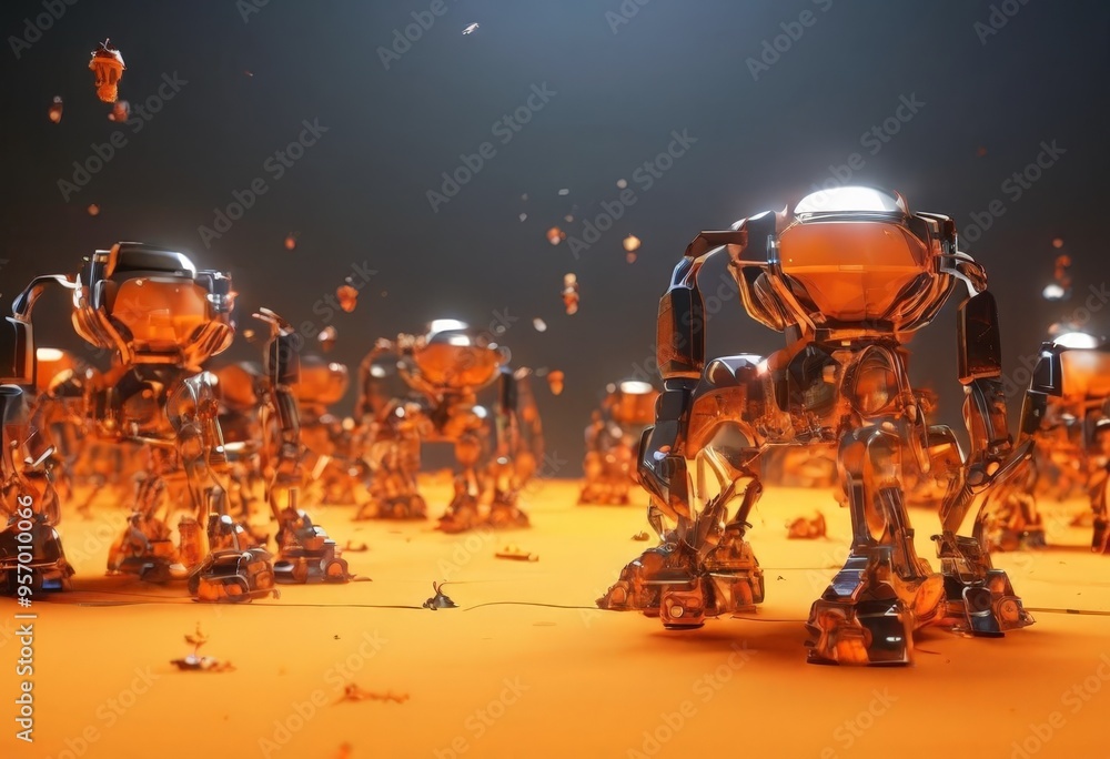 Poster group robots in desert
