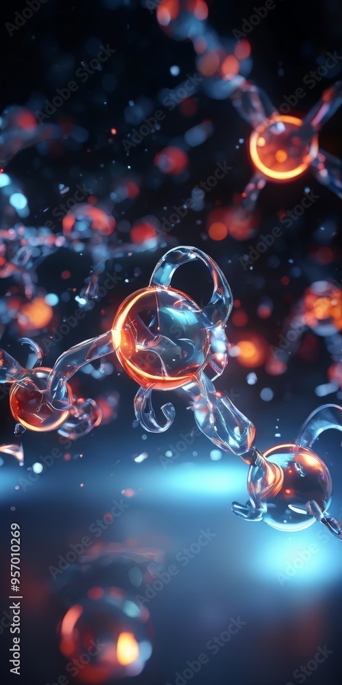 Poster abstract background with glowing circles and bubbles