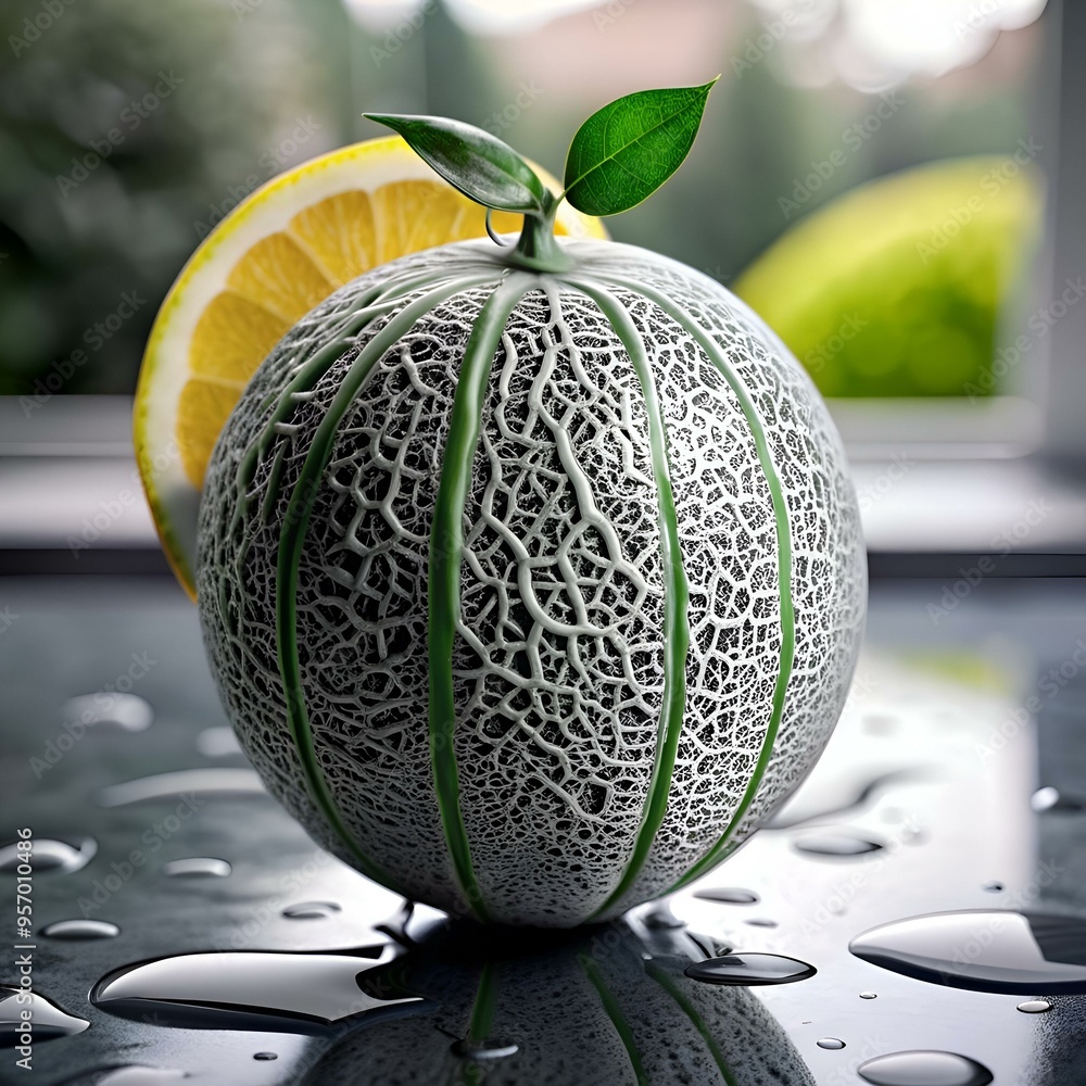 Aufkleber a refreshing 3d illustration of a lemon drop melon. perfect for adding a touch of summery vibrancy t