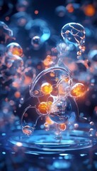 glass ball floating on blue surface