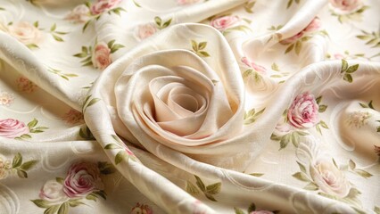 Delicate, intricate rose pattern adorns a soft, creamy white textile, with gentle, swirling shapes and subtle texture, evoking a sense of vintage elegance and sophistication.