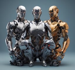 Naklejka premium three robots sitting on blue surface